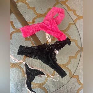 Victoria's Secret Lace Panty Trio - Black, Pink, White
